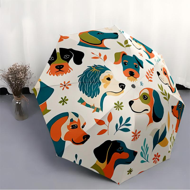 1pc Dogs Floral Automatic Open/close, Heavy-Duty Iron Frame & 8-Rib structure, Compact Folding Umbrella for Women/Men, All-Season Travel,  123
