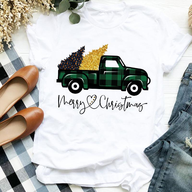 Women Lady Deer Animal Cartoon Print Printing Merry Christmas Womens Clothes Shirt T Tee For Tshirt