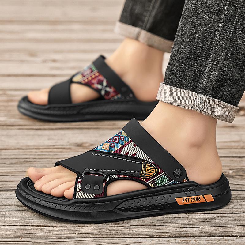 Ethnic Style Men's Summer Sandals High Quality Open Toe Sandals For Men Platform Slippers Black Beach Shoes Men Sandalias Hombre