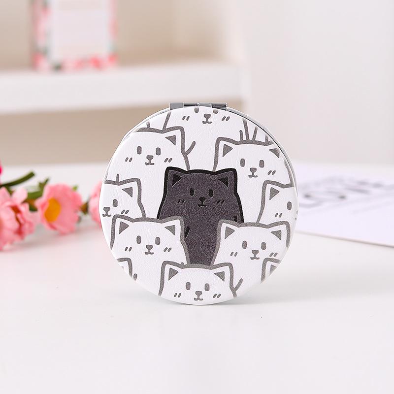 Portable Double-Sided Round Makeup Mirror for Students - Cute Design