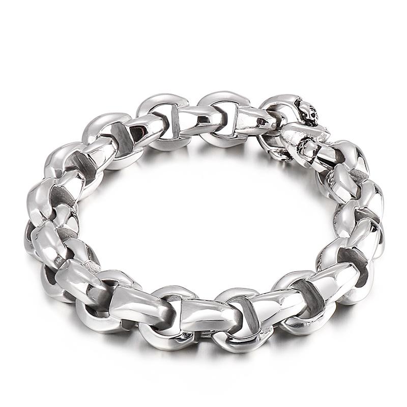 

Kalen Fashion Polished Design Bracelet Simple Metal Men s Stainless Steel Shiny Accessories Connect Skull Trend Jewelry New 21.5cm