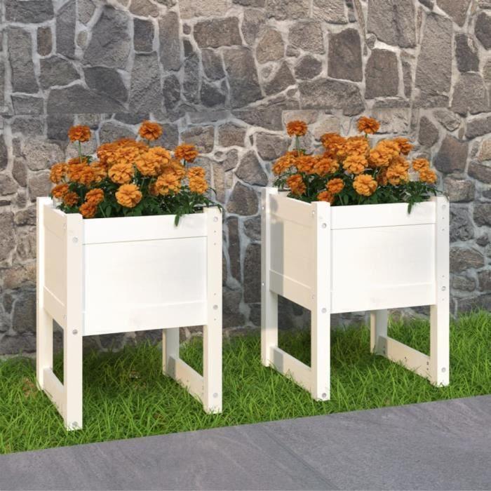822110 vidaXL Jardinières 2 pcs Blanc 40x40x52,5 cm Bois massif de pin