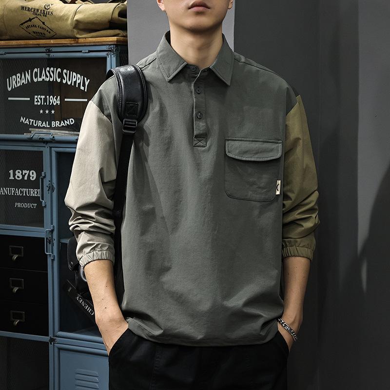 

Men s Colorblock Outdoor Long Sleeve Polo Shirt with Turn-Down Collar 4XL (Weight 200-220 lbs) темно-зелений колір