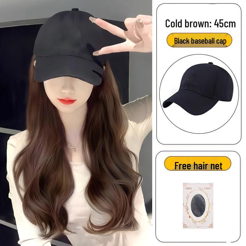 Chapéu Peruca Feminino: Chapéu Balde de Cabelo Liso Longo com Opção de Ondas Cacheadas para Início do Outono