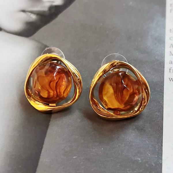 Винтажные коричневые квадратные серьги-пусеты - Ретро, Роскошный стиль с легким шиком