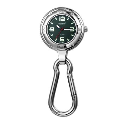 Uhr Schlüsselanhänger Clip Karabiner Uhr Taschenuhr Analog Wasserdicht Klettern Taschenhalter Silber Grün Modisches Accessoire Herrn Damen