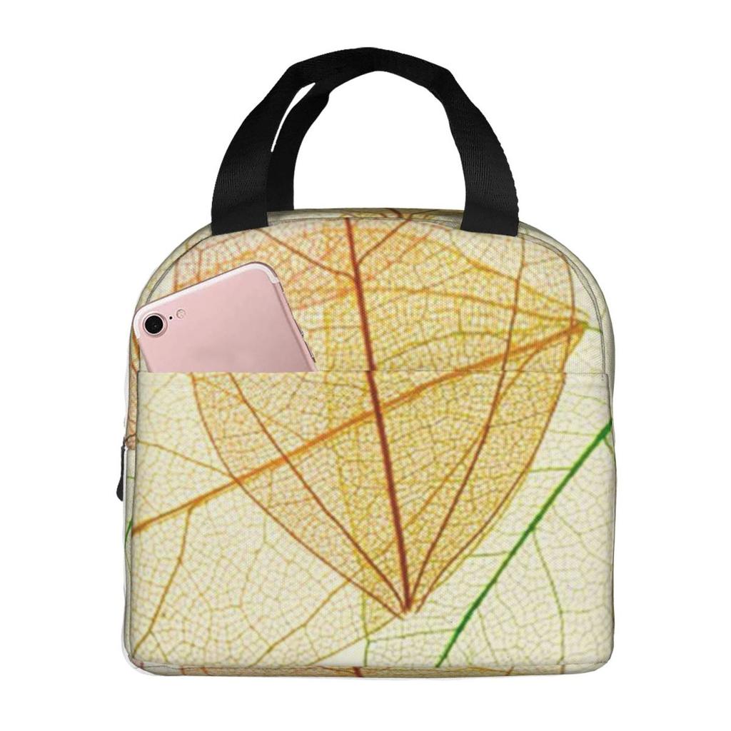 Colorful Leaves Leaf Vein Pattern Insulated Lunch Bag for Women Children Leakproof Food Boxes Thermal Lunch Box Tote