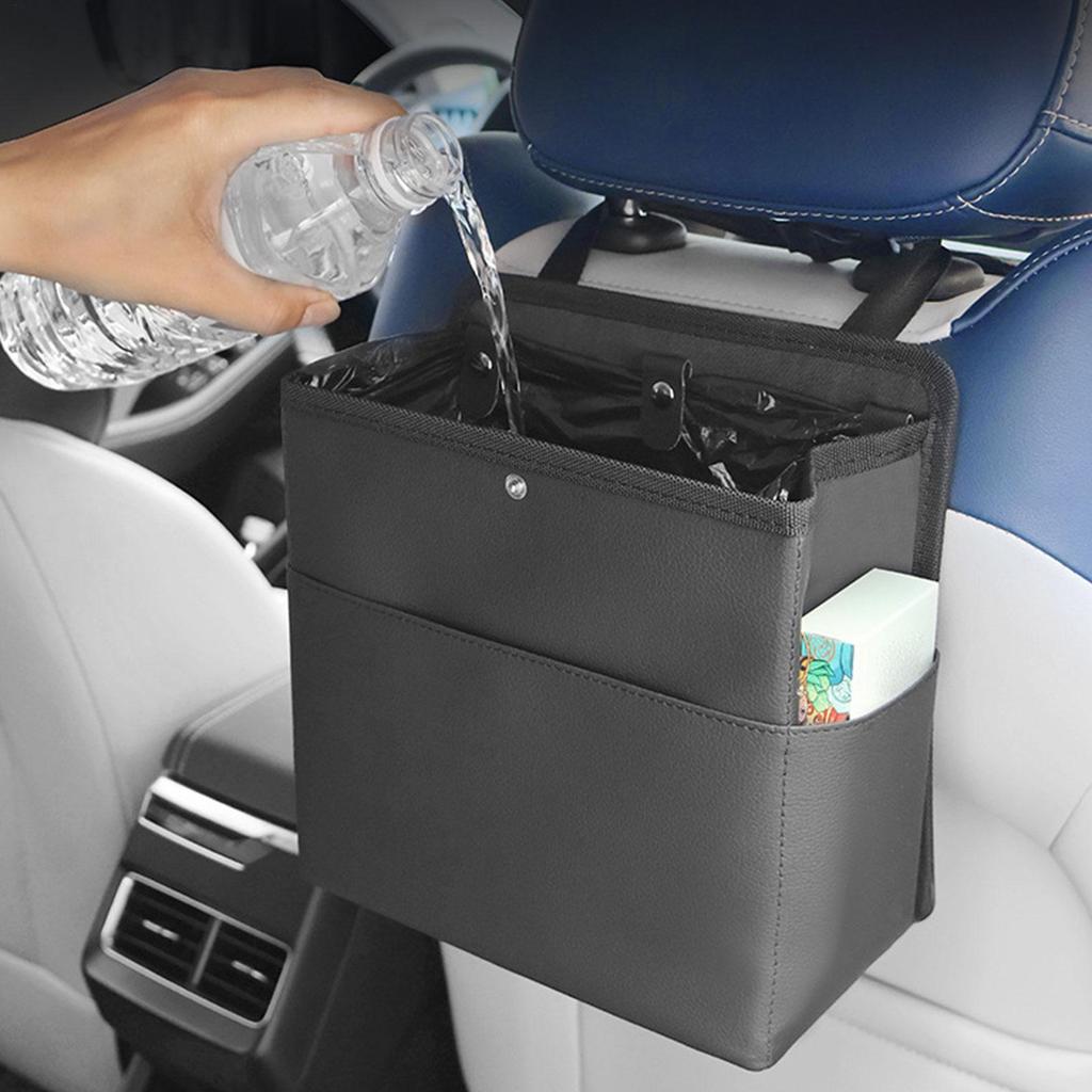 Car Garbage Can Backseat Trash Can Car Accessories Waste Basket Cup Holder Container Leather Storage Bag Tissue Box Vehicle