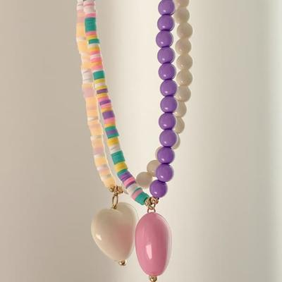 Women's Heart Shape Big Pendant Bead Necklace