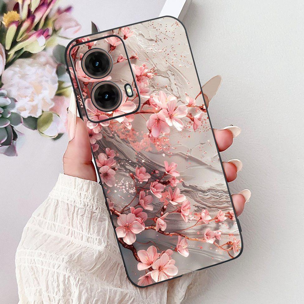 For Motorola Moto G85 Case Silicone Cute Cat Fashion Flowers Painted Back Cover For Motorola G85 Moto G85 Phone Case XT2427-3