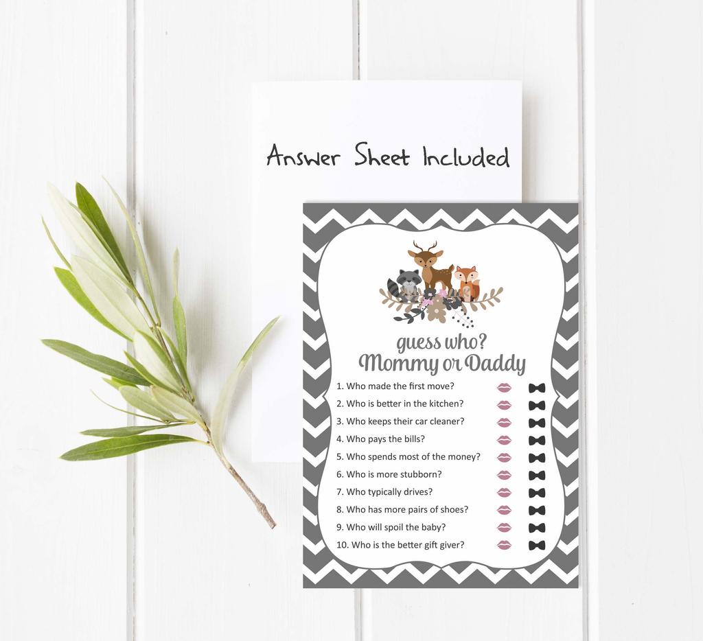 Inkdotpot Who Said it Game Mommy Or Daddy 50 Sheet Fun Baby Shower Game Gender Neutral Animals Party Supply