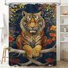 Gold Tiger Shower Curtain: Floral Print Bathroom Decor for Home Decoration Modern Style Animal Motif Window Covering Waterproof