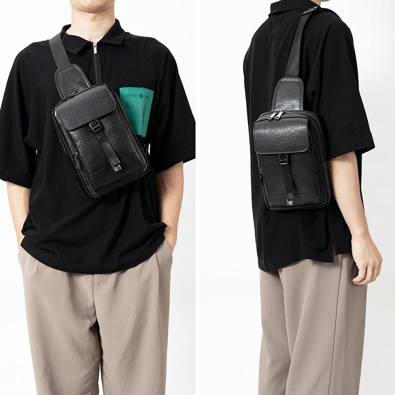 Men's Fashion Genuine Leather Chest Bag Business Trend Commuter Shoulder Bag Top Layer Cowhide Multi-layer Casual Chest Bag
