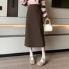 Women's 2025 Pink Wool High-Waist A-Line Midi Skirt for Autumn and Winter