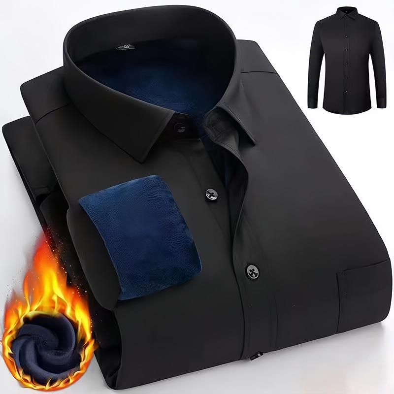 Men's Winter Sherpa Lined Shirts Long Sleeve Button Down Fleece Dress Shirts for Men Business Casual Warm Comfortable Thermal Shirt With Pockets