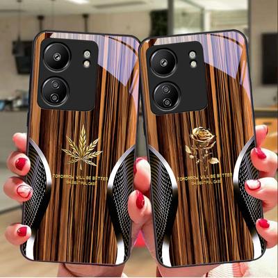 Holzmaserung Schlange Für Xiaomi Redmi 13C Note13 12 Pro Plus 5G Note 9 13T Pro POCO X6 F5 F6 Schwarz Gehärtetes Glas Handyhülle