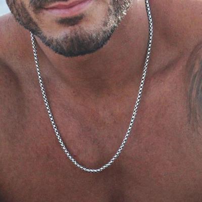 Collana a Catena Quadrata con Perle Hip Hop da Uomo Moderna Resistente Gioielli in Acciaio Inossidabile Accessorio Urbano alla Moda