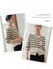 Women's 100% Pure Cashmere Striped Cardigan with Pockets and Buttons, Round Neck Sweater Outerwear