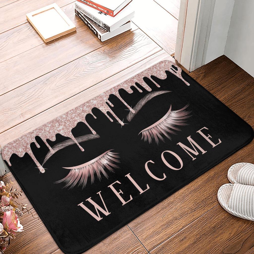 Rose Gold Glitter Sparkle Eyelashes Doormat Non-Slip Kitchen Bath Mat Living Room Door Floor Entrance Carpet Rug