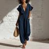 2026 Ropa de verano de mujer europea y americana tendencia de personalidad estilo callejero mono de pierna ancha con cuello en V profundo cintura suelta mujer