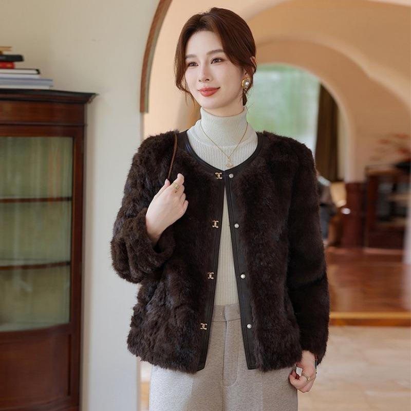 

Женская одежда среднего и пожилого возраста Утолщенная норковая флисовая шуба из цельного меха женская зимняя короткая шуба 5XL [recommended 150-80kg] коричневый