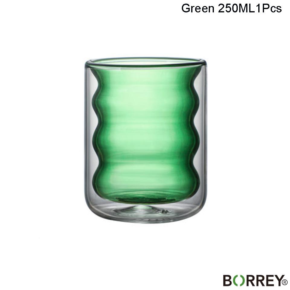 BORREY 250Ml Double Wall Glass Coffee Cup Mug Spiral 3D Glass Mug Heat-resistant Glass Tea Milk Cup Unique Office Drinking Mug