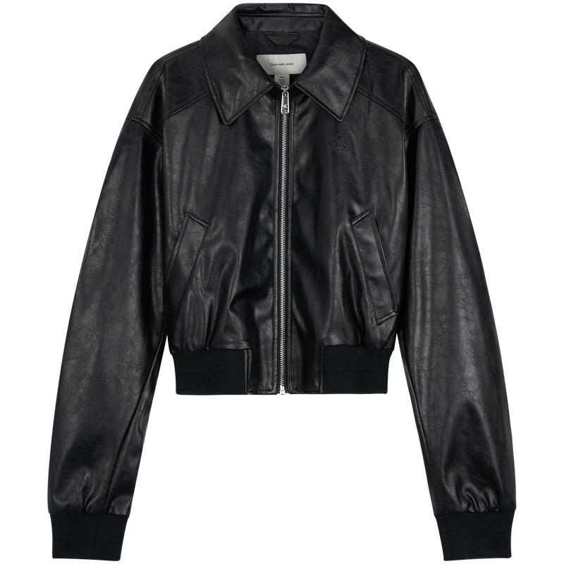 

Calvin Klein Vintage Style Zipper Collar Short Faux Leather Jacket Women jackets 47C518G XS