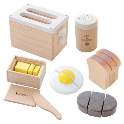 Wooden Toy Toaster Set Set for Pretend Play Play House Wooden Breakfast Full Tonton Birthday (white) 6-piece Girls, Set, Food, Set, Toaster, Set,
