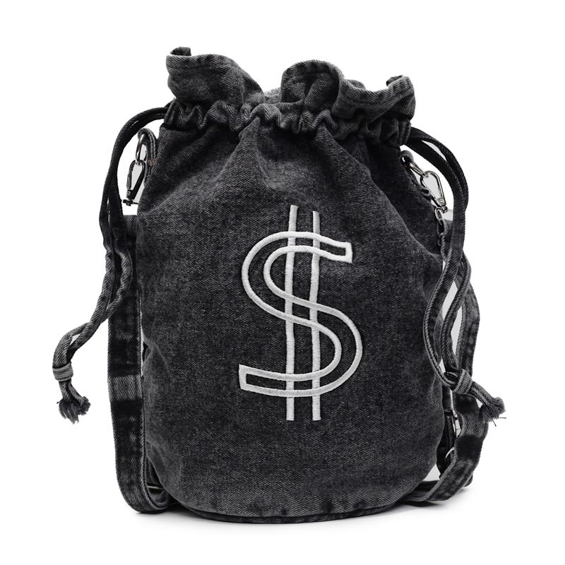 

Вышитая сумка-ведро на шнурке, женская джинсовая многоцелевая сумка через плечо чёрный