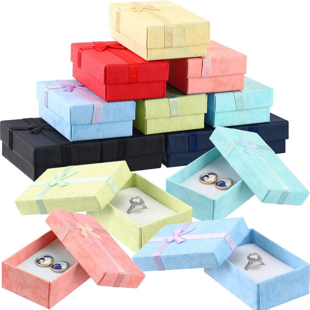 24pcs Jewelry Gift Boxes with Lids and Ribbon Bows Paper Storage Gift Boxes Jewelry Cardboard Boxes Gift Packaging Box with Sponge Inside