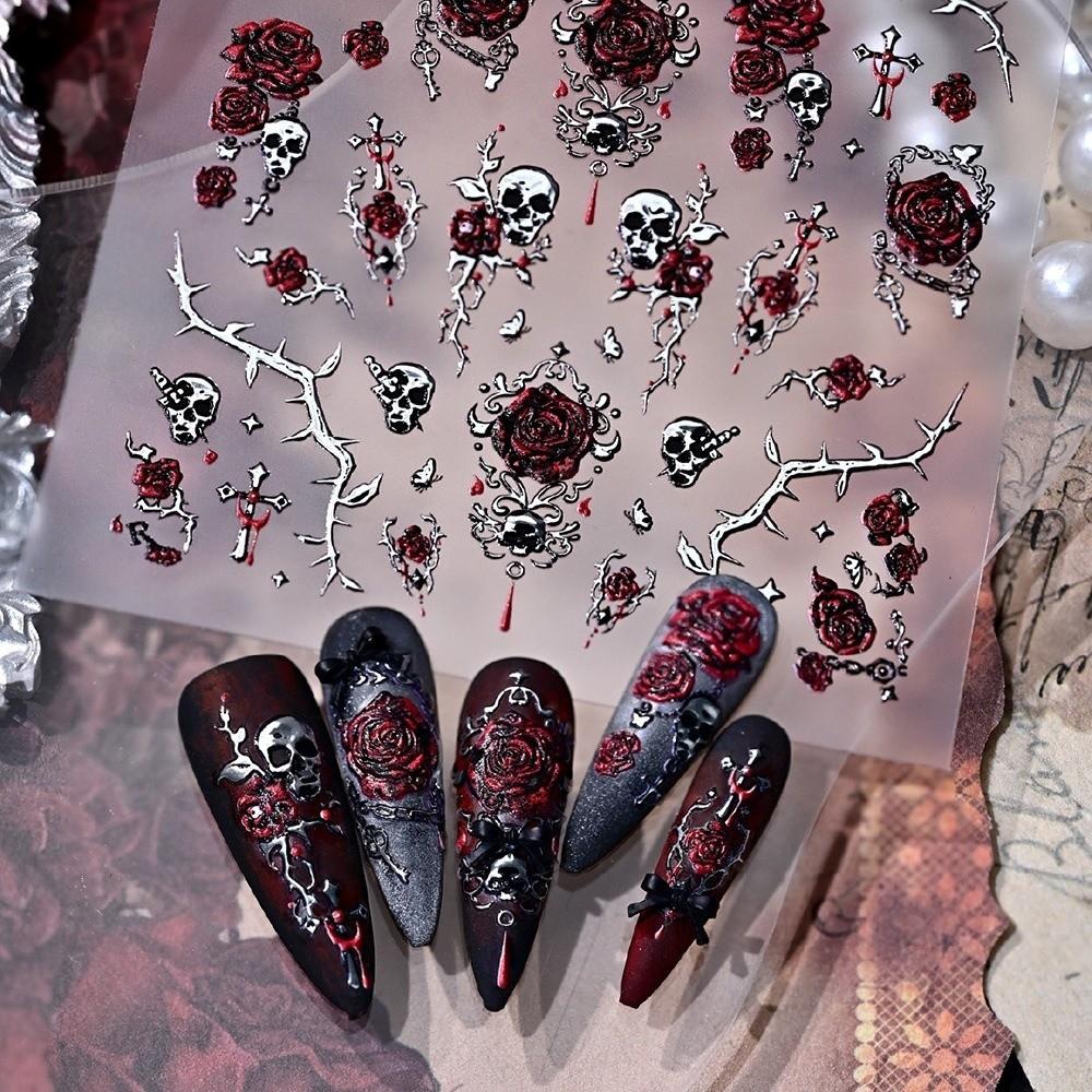 Halloween Nails Blood Rose Nail Stickers Self-adhesive Bronzing Nail Stickers Floral Nail Decals