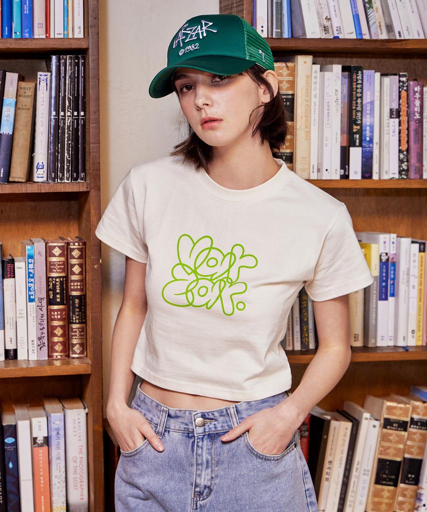 Bajal Graffiti Crop Short Sleeve T-Shirt Cream
