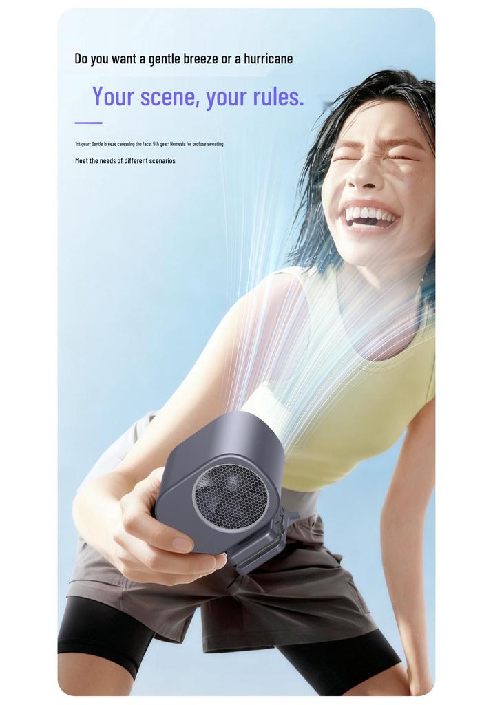 2026 T510 Portable Waist/Neck Fan with 199 Speeds and Clip-on Feature for Outdoor Use