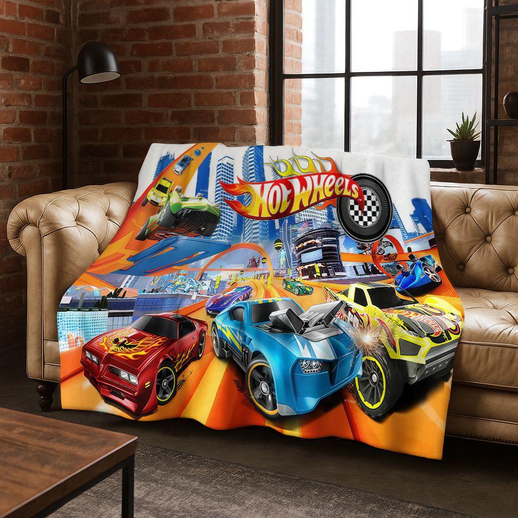 Cartoon Hot Wheels Spielzeug Rennwagen Kunst Flanelldecke, Gemütliche Weiche Überwurfdecke für Zuhause Schlafzimmer Bett Sofa Picknick Abdeckung Kindergeschenk