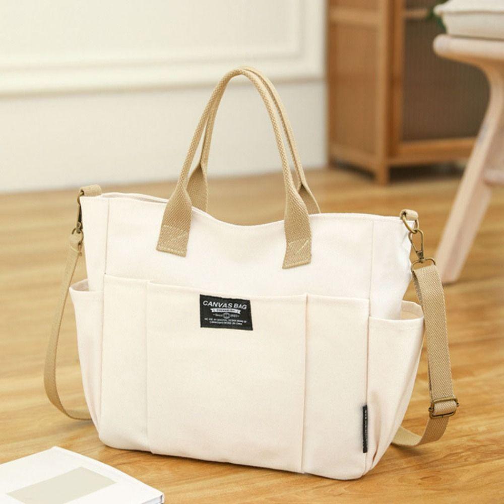 Portable Shopping Bag Casual Mommy Bag Solid Color Canvas Tote Bag  Outdoor