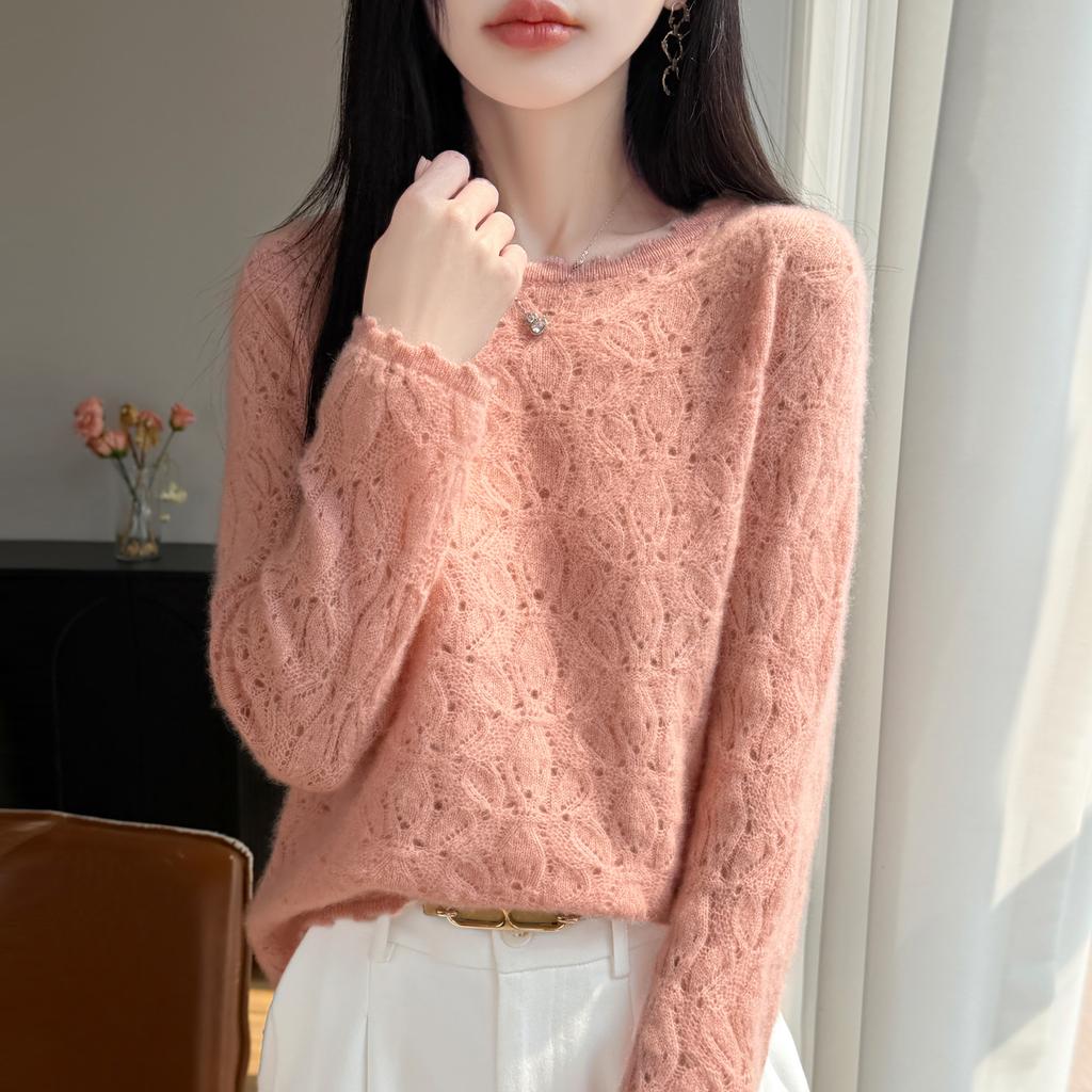 Damen 100% Merinowolle Pullover Rundhalsausschnitt Ausgeschnitten Pullover Neue Mode Jumper Frühling Herbst Kaschmir Pullover Damen Strickoberteile