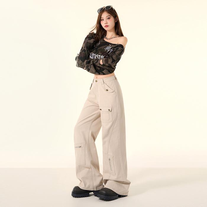 Women s American Retro Wide-Leg Multi-Pocket Workwear Pants - Spring 2026 Collection S