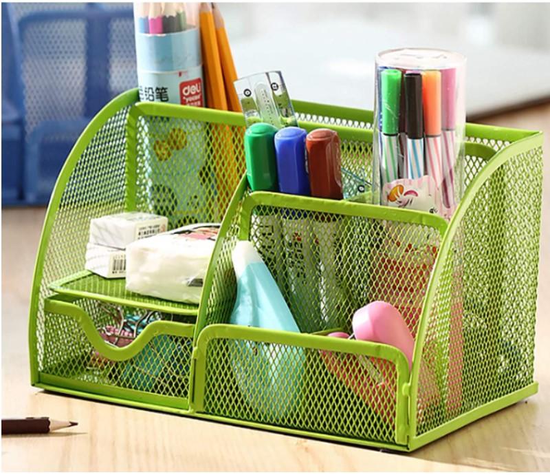Büro-Schreibtisch-Organizer und Zubehör mit Netz-Stifthalter 6 Fächer Leder Hohe Qualität