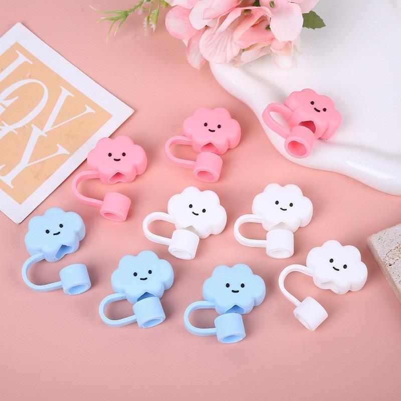 Cute Soft Rubber Cloud Straw Cap, Food-grade Silicone Dust-proof and Leak-proof, Suitable for 10mm Straws