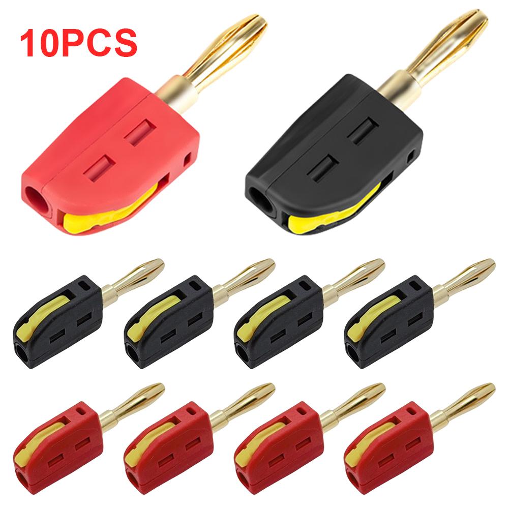 10Pcs 4mm High Current Plugs Solder-Free Gold-Plated Banana Connector Push-On Quick Connect Plug for 32A Electrical Test