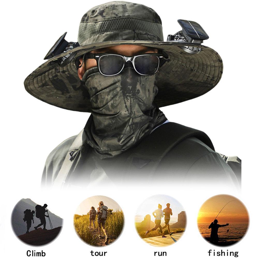 Solar Rechargeable Single/Dual Fan Fisherman Hat Outdoor Big Brim Sunscreen Quick Dry Fishing Hat Portable Mute Fan Caps for Man