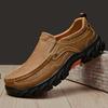 Mens Wide Fit Thick Sole Outdoor Casual Leather Shoes Non-Slip Wear-Resistant Hiking Toe Design