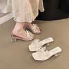 Women's Slippers Sandals Summer 2026 Fashion Jelly High Heel Slippers Pearl Bowknot Sexy Outdoor Beach Shoes Women Shoes