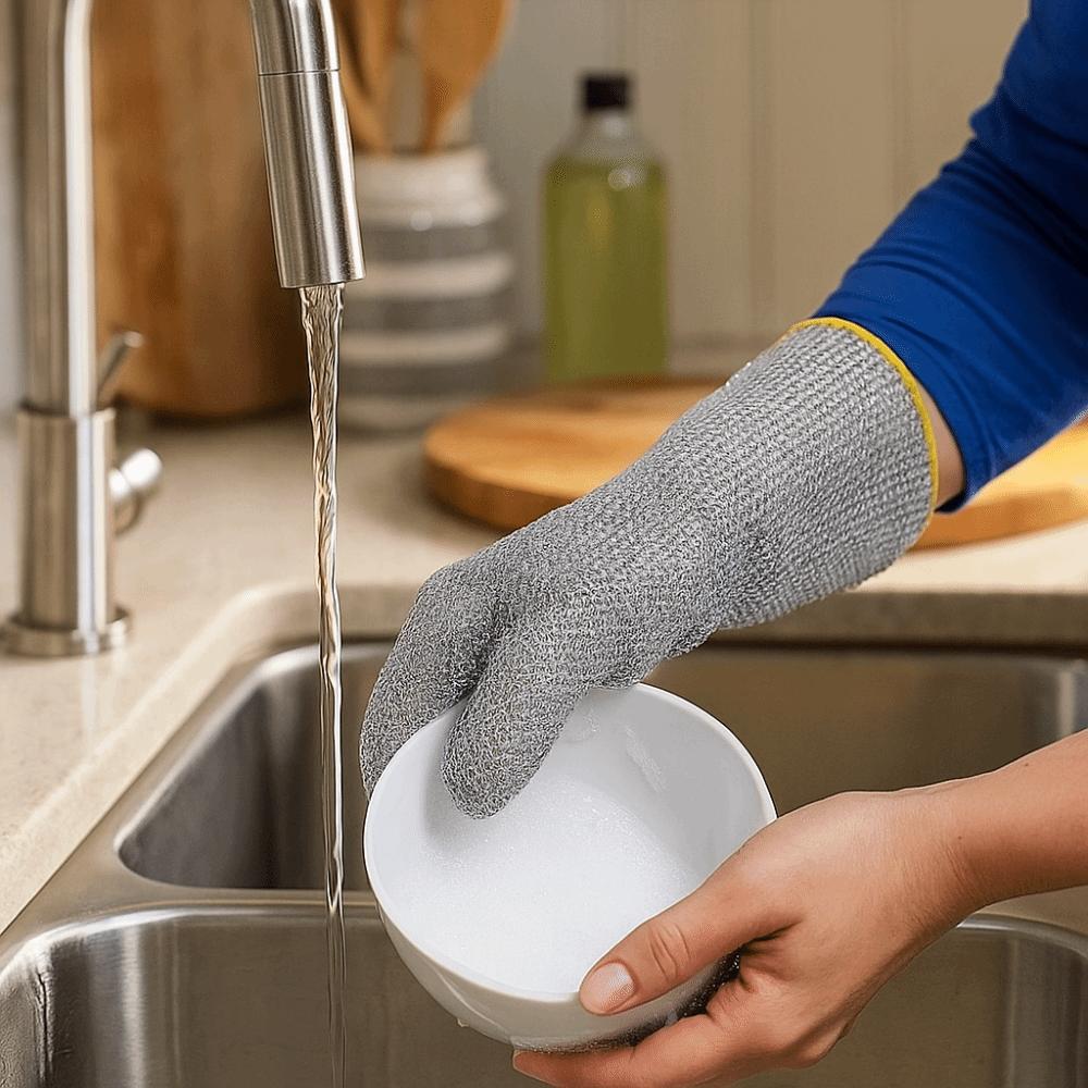 6PCS Waterproof Steel Wire Gloves Extended Design Cleaning Gloves Housekeeping Gloves  Pot Cleaning