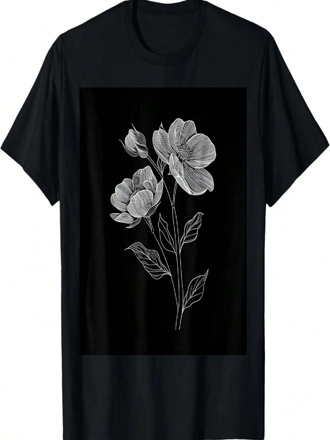 Floral Simplicity Minimalist Black & White Flowers T-Shirt S