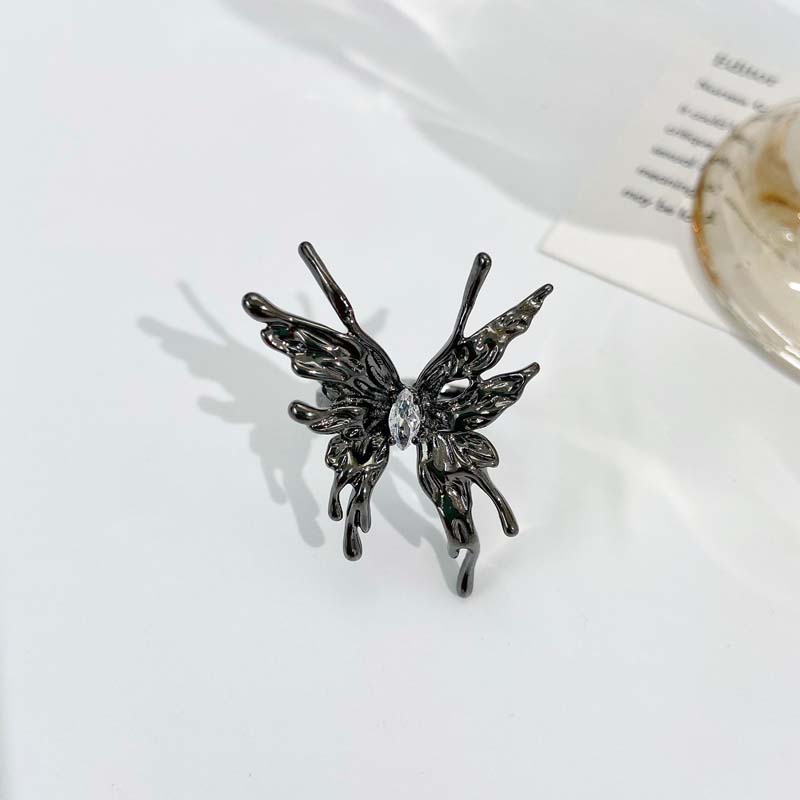 Vintage Punk Metall Svart Rose Flytende Sommerfugl Åpningsring for Kvinner Overdreven Justerbar Dyre-ring Estetiske Smykker