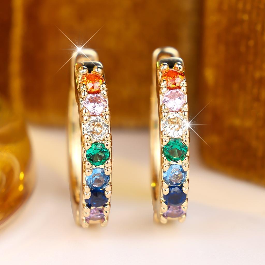 Elegant Female Rainbow Zircon Stone Hoop Earrings Trendy Fashion Gold Color Wedding Jewelry For Women