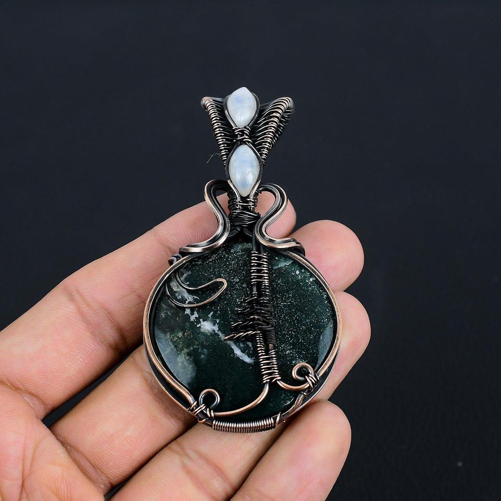 Bloodstone & Moonstone 999 Copper Wire Wrapped Pendant Handmade Gemstone Jewelry, Gifts For Wife Brand New Pendant