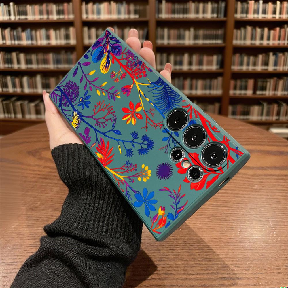 Vibrant Red Blue Botanical Art Soft TPU Case Slim Shockproof Protective Cover For Samsung Galaxy S Ultra FE Plus A Series 5G
