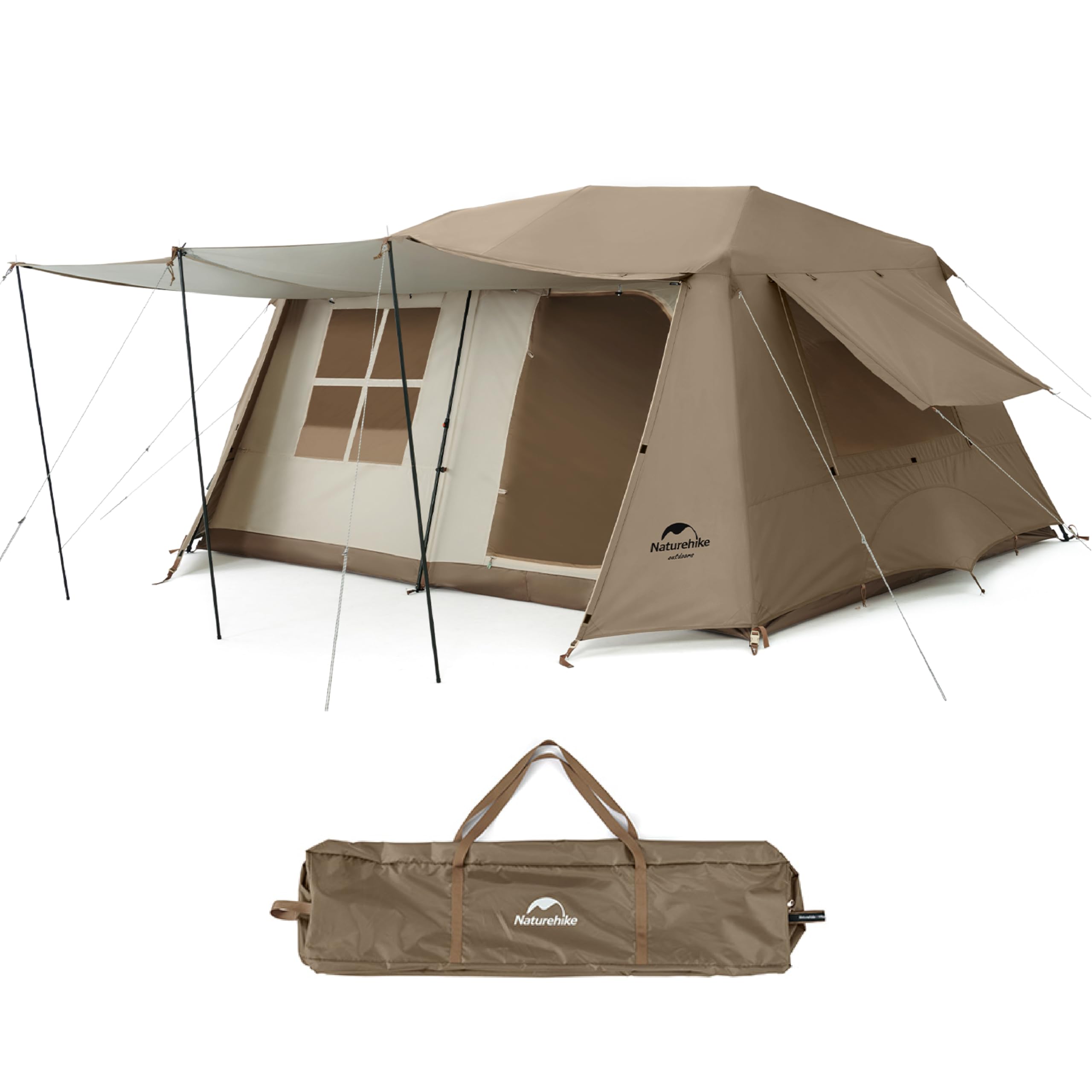 

Naturehike Tent One Touch Village 13 for Beginners, for 3-4 People, UV Protection Free Standing, Front Room with Pole, Camping, Outdoor, Family,